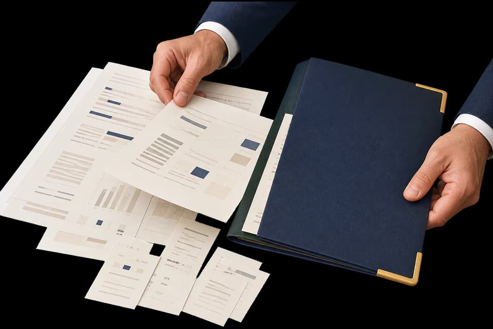 Documentos financeiros e recibos organizados para prestação de contas